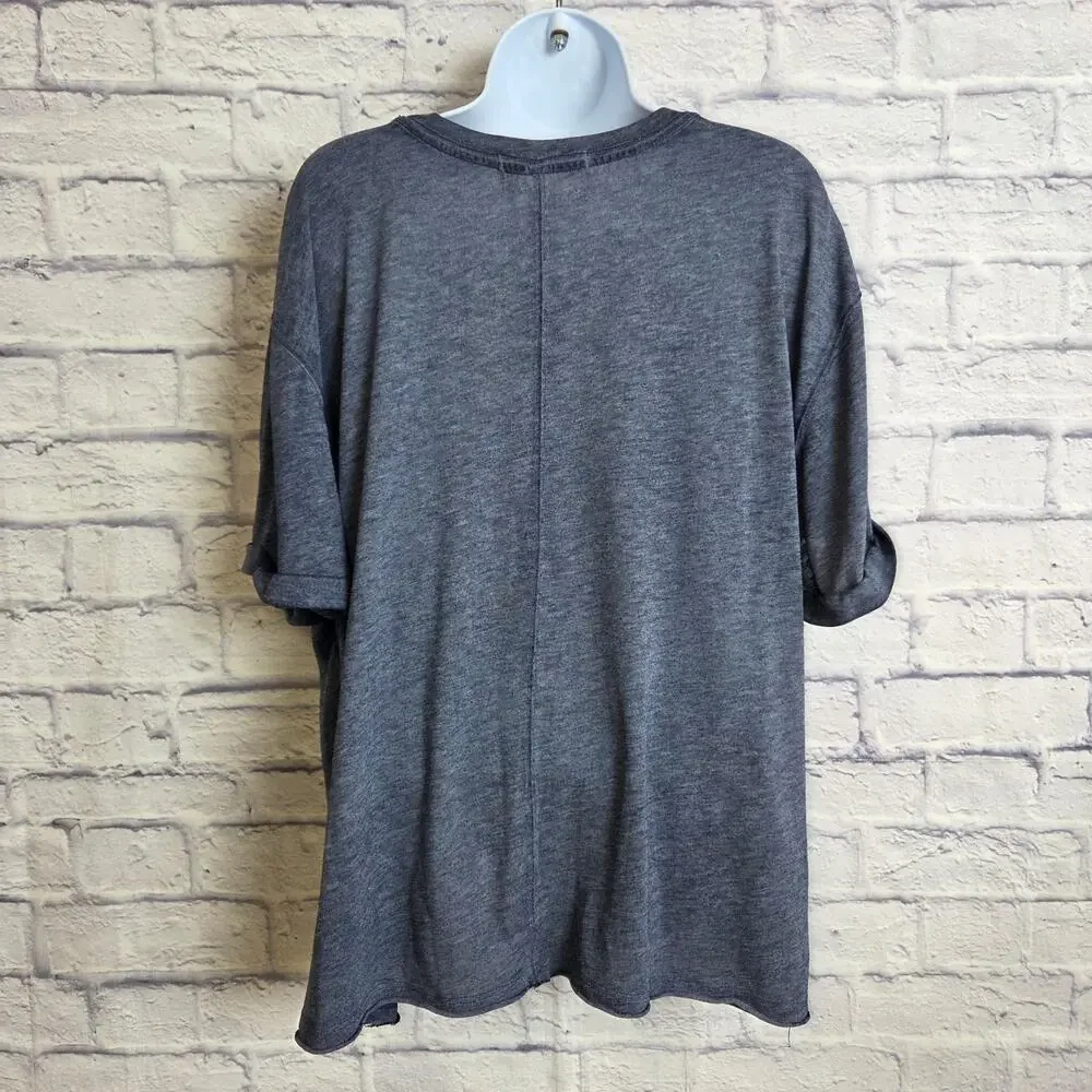 We The Free Womens Large Heathered Navy Tee Shirt Rolled Sleeve